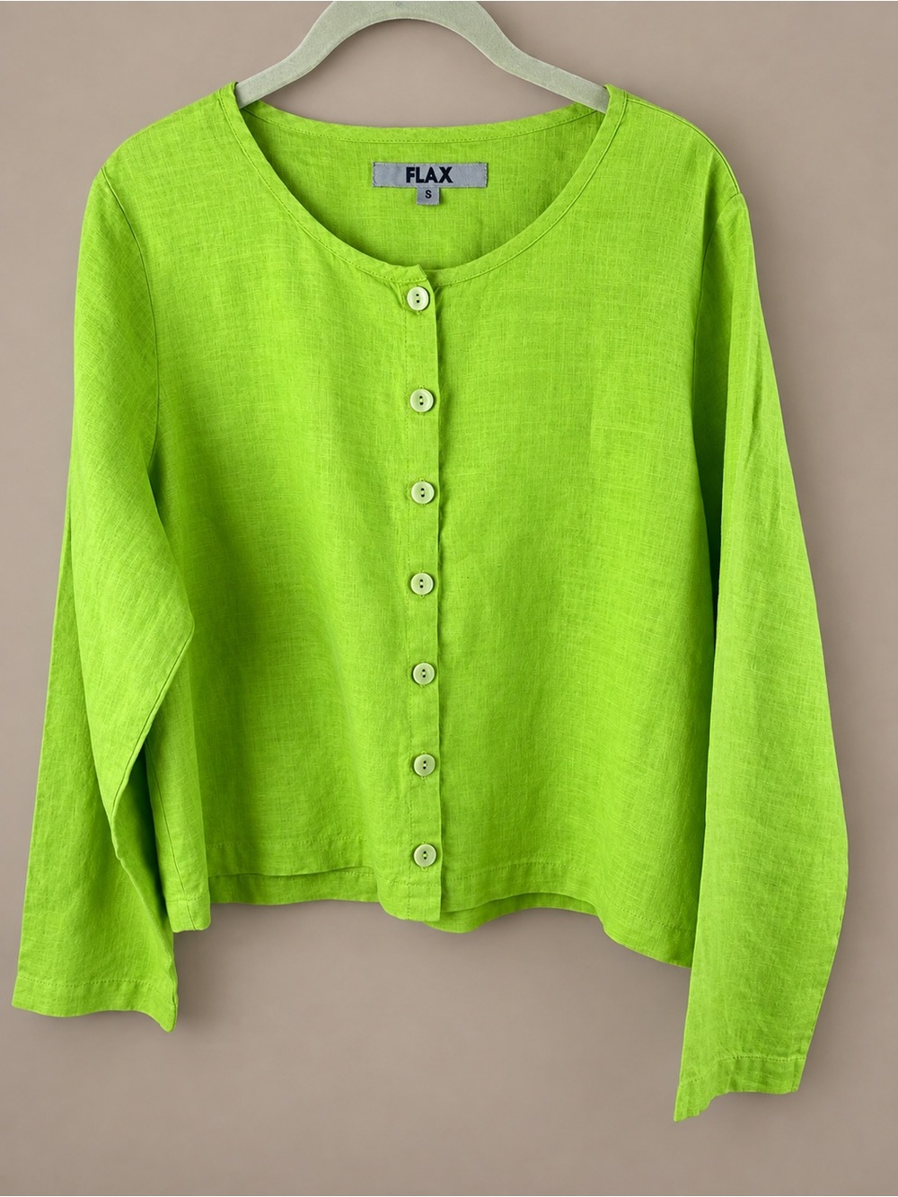 FLAX 100% Linen  Lime Green Button-Front Top
